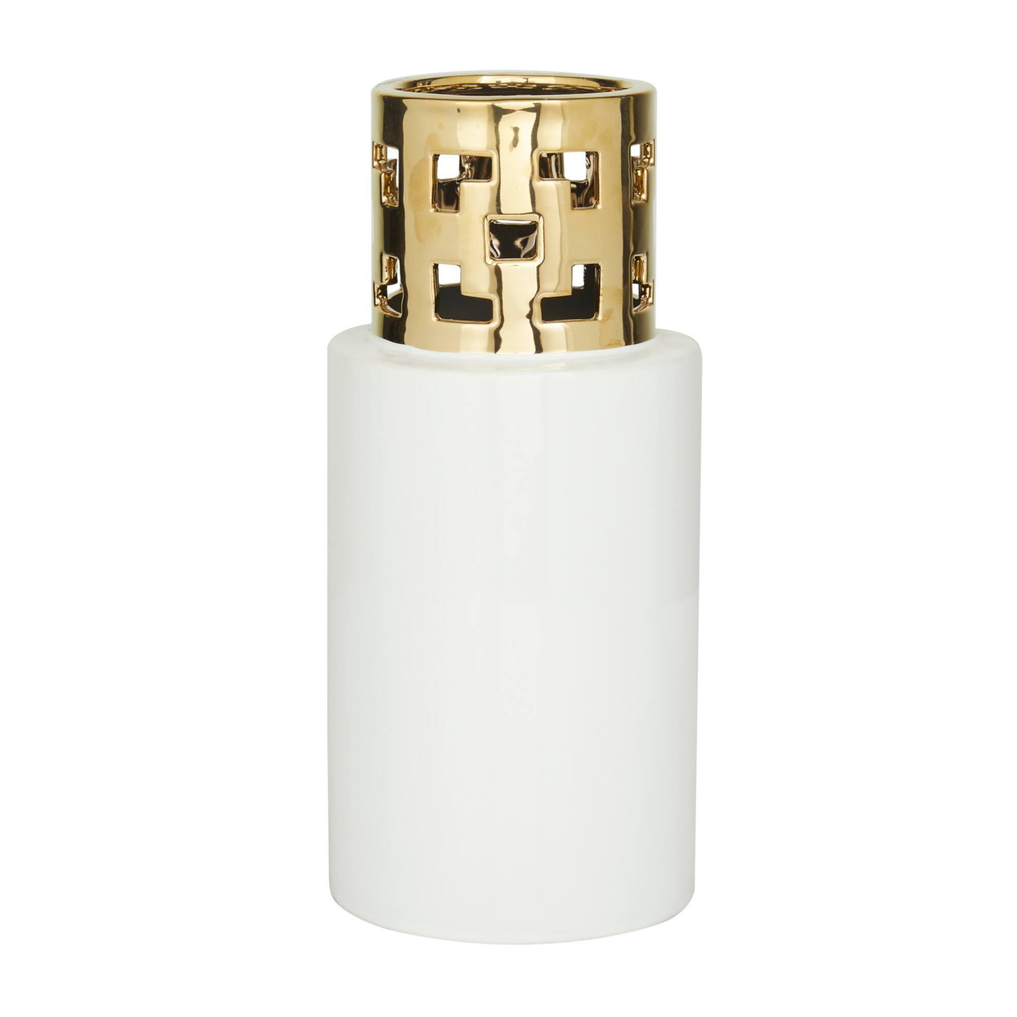 White Stoneware Glam Vase, 12" x 5" x 5"